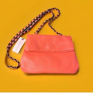 Anthropology NWT Lucca Coral Chain Strap Fold Over Bag Cross Body Magnet Closure